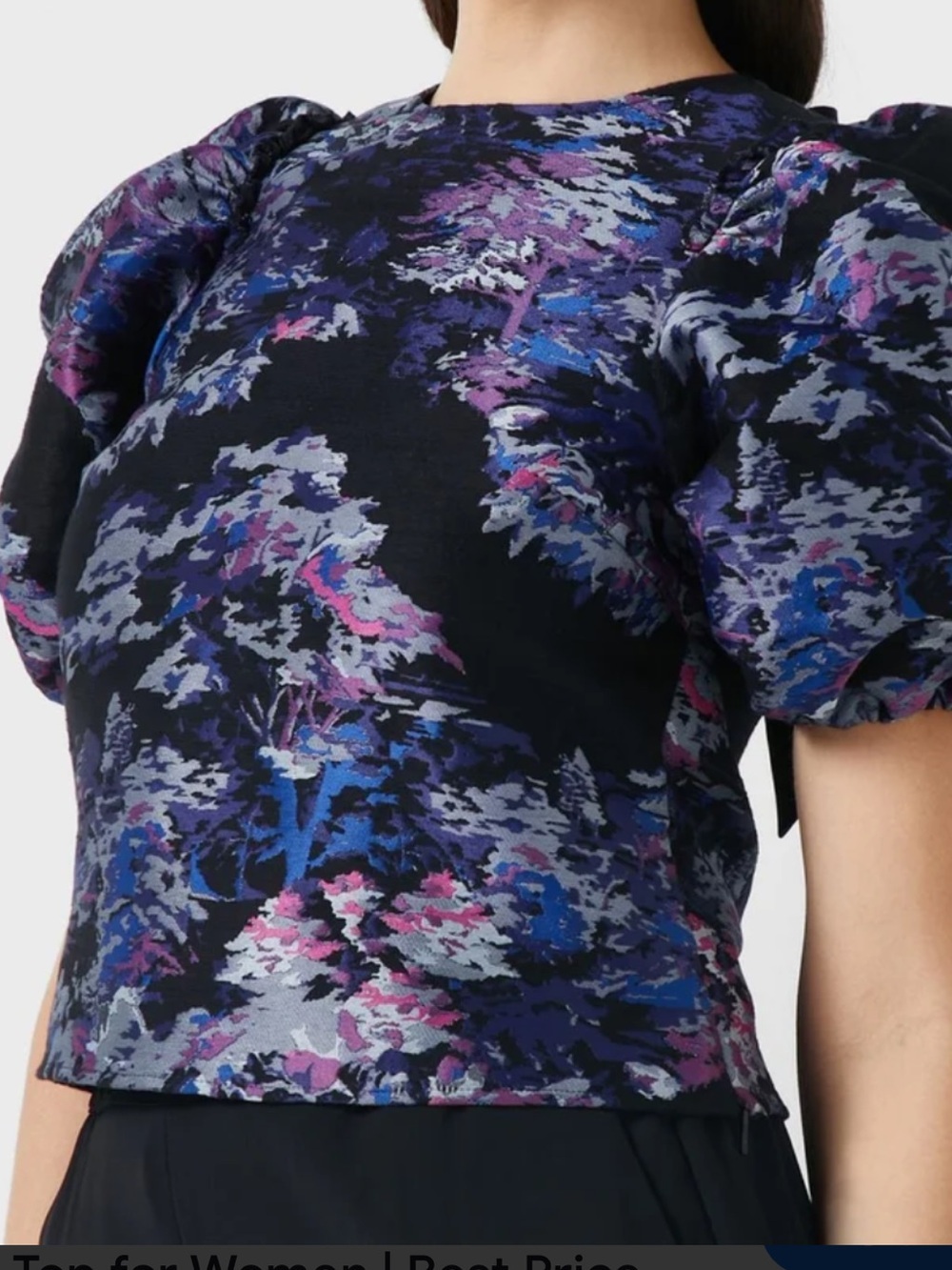 Ted Baker Olliiey Textured Jacquard Cropped Blouse SMALL Tie Back Puffed Sleeve
